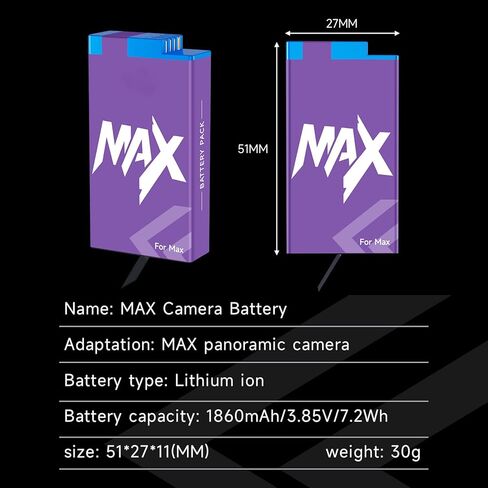 2 Pack 1860mAh Battery Replacement for Gopro Max, for Gopro Max 360 ACDBD-001 ACBAT-001 Sport Camera Accessories in Saudi Arabia