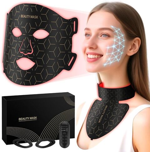 Red Light Therapy for Face & Neck, Red Light Mask with 850nm NIR, 7-1 Colors LED Light Therapy mask, Rechargeable LED Face & Neck Mask for Anti-Aging, Skin Firming & Radiant Glow at Home in Saudi Arabia