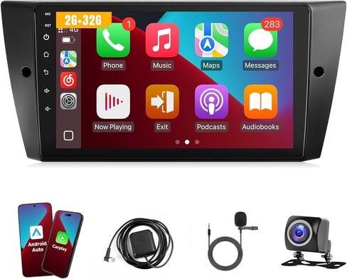 راديو سيارة لـ BMW 3 Series 328i 335i 325i E90/E91/E92/E93 2005-2011 ، مع Carplay Android Auto ، شاشة 9 بوصة لكاميرا BMW Stereo GPS Bluetooth + Canbus (غير مناسب Harman Kardon الألياف البصرية) in Kuwait