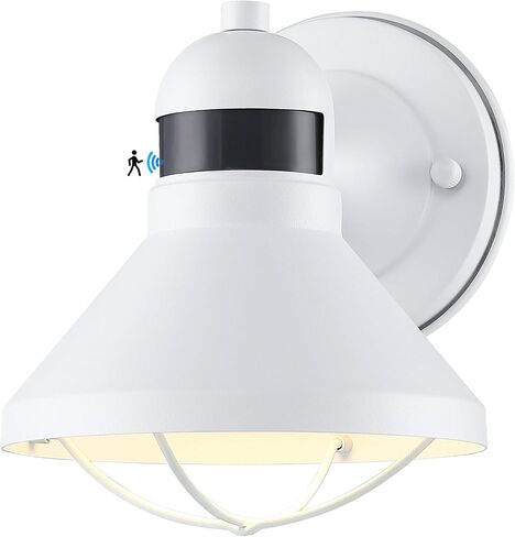 LONEDRUID Dusk to Dawn Motion Sensor LED Outdoor Barn Light Fixtures White Exterior Wall Lantern Waterproof Outside Sconce Lighting Rustic Farmhouse Wall Mount Lamp for House Porch Patio Garage in Kuwait