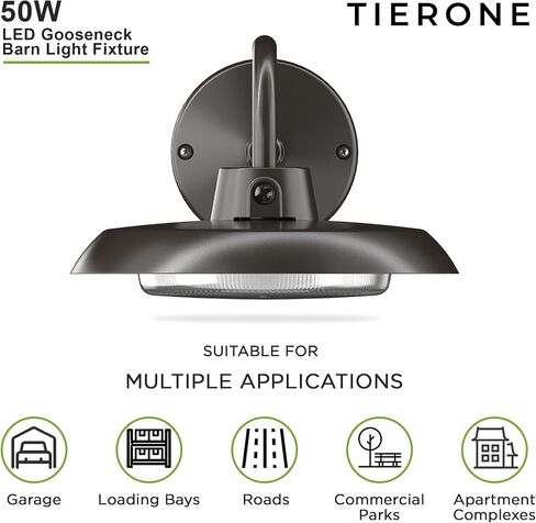 50W LED Gooseneck Barn Light 10 Inch Outdoor Farmhouse Wall Light with Dusk to Dawn Photocell Pole/Wall Mounted Area Light for Barn Garage Yard Warehouse 120VAC 4000K 5000LM UL Listed IP65 Dark Bronze in Kuwait