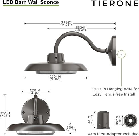 50W LED Gooseneck Barn Light 10 Inch Outdoor Farmhouse Wall Light with Dusk to Dawn Photocell Pole/Wall Mounted Area Light for Barn Garage Yard Warehouse 120VAC 4000K 5000LM UL Listed IP65 Dark Bronze in Kuwait
