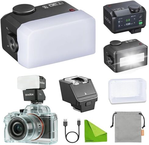 طقم فلاش كاميرا Godox iT30 Pro S TTL صغير لسوني (يتضمن TR-S، ناشر أبيض)، وضع TTL للتعرض التلقائي، 2.4G HSS 1/8000s، شاشة لمس كاملة الألوان 2.8 بوصة (أسود) in Saudi Arabia