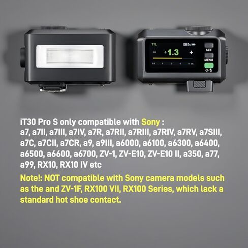 طقم فلاش كاميرا Godox iT30 Pro S TTL صغير لسوني (يتضمن TR-S، ناشر أبيض)، وضع TTL للتعرض التلقائي، 2.4G HSS 1/8000s، شاشة لمس كاملة الألوان 2.8 بوصة (أسود) in Saudi Arabia
