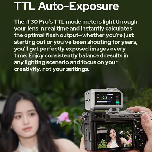 طقم فلاش كاميرا Godox iT30 Pro S TTL صغير لسوني (يتضمن TR-S، ناشر أبيض)، وضع TTL للتعرض التلقائي، 2.4G HSS 1/8000s، شاشة لمس كاملة الألوان 2.8 بوصة (أسود) in Saudi Arabia