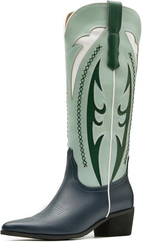 Cowboy Boots for Women Embroidered Knee High Western Womens Cowgirl Boots Chunky Heel Pointed Toe in Saudi Arabia