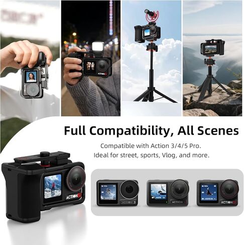 Grip Kit for DJI Action 5 Pro 4 3 (with Cage), Handle Holder Bundle Expansion Mount with Shutter Button, Quick Release Adapter, Cold Shoe for DJI Osmo Action 5 Pro 4 3 Accessories in Saudi Arabia