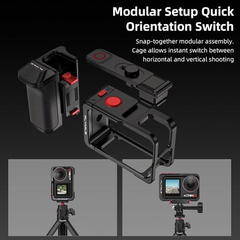 Grip Kit for DJI Action 5 Pro 4 3 (with Cage), Handle Holder Bundle Expansion Mount with Shutter Button, Quick Release Adapter, Cold Shoe for DJI Osmo Action 5 Pro 4 3 Accessories in Saudi Arabia