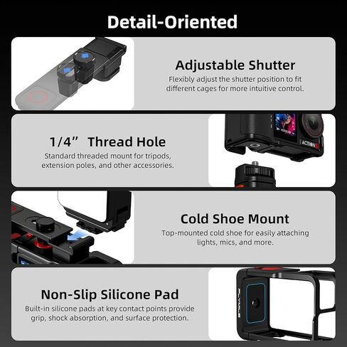 Grip Kit for DJI Action 5 Pro 4 3 (with Cage), Handle Holder Bundle Expansion Mount with Shutter Button, Quick Release Adapter, Cold Shoe for DJI Osmo Action 5 Pro 4 3 Accessories in Saudi Arabia