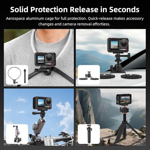Grip Kit for DJI Action 5 Pro 4 3 (with Cage), Handle Holder Bundle Expansion Mount with Shutter Button, Quick Release Adapter, Cold Shoe for DJI Osmo Action 5 Pro 4 3 Accessories in Saudi Arabia