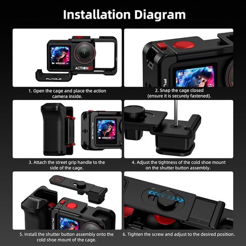 Grip Kit for DJI Action 5 Pro 4 3 (with Cage), Handle Holder Bundle Expansion Mount with Shutter Button, Quick Release Adapter, Cold Shoe for DJI Osmo Action 5 Pro 4 3 Accessories in Saudi Arabia