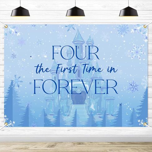 Frozen Four The First Time in Forever Birthday Backdrop Frozen 4th Birthday Party Decorations Kids 4th Birthday Party Photo Background, 7 * 5Ft in Saudi Arabia
