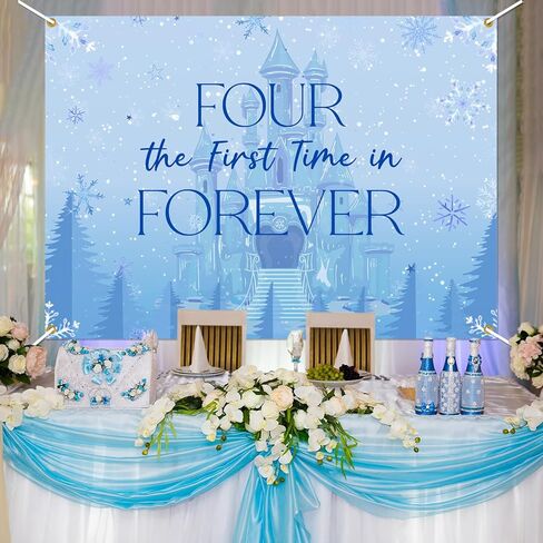 Frozen Four The First Time in Forever Birthday Backdrop Frozen 4th Birthday Party Decorations Kids 4th Birthday Party Photo Background, 7 * 5Ft in Saudi Arabia
