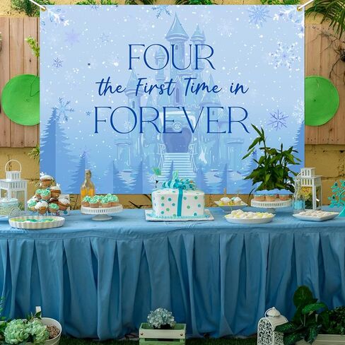Frozen Four The First Time in Forever Birthday Backdrop Frozen 4th Birthday Party Decorations Kids 4th Birthday Party Photo Background, 7 * 5Ft in Saudi Arabia