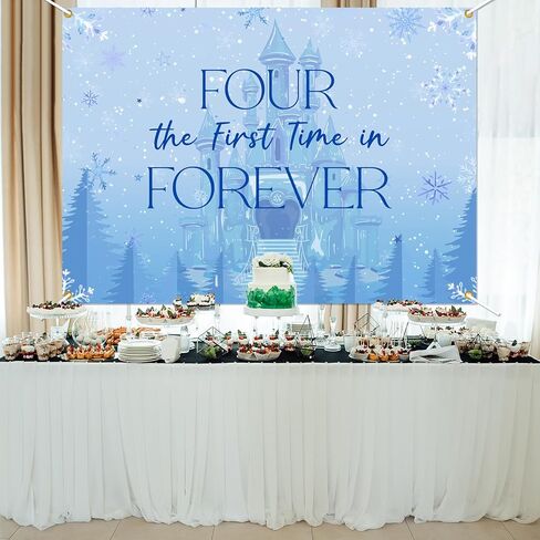 Frozen Four The First Time in Forever Birthday Backdrop Frozen 4th Birthday Party Decorations Kids 4th Birthday Party Photo Background, 7 * 5Ft in Saudi Arabia