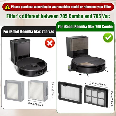 فلتر HEPA بديل كومبو 705 متوافق مع مجموعة ملحقات المكنسة الكهربائية iRobot Roomba Max 705 Combo Robot، 8 عبوات (ليست لـ 705 Vac) in Saudi Arabia