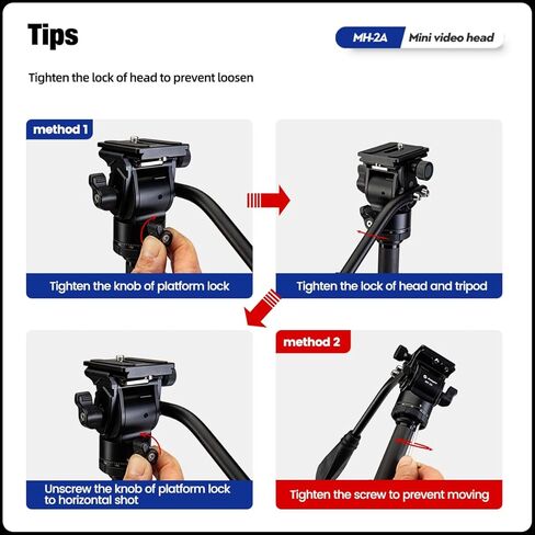 Fotopro Video Fluid Head Pan Tilt Head with Quick Release Plate and Adjustable Handle Max Load 6.61lbs 3kg for Compact Camcorders DSLR Camera Black in Saudi Arabia
