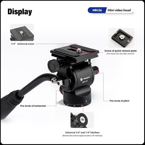 Fotopro Video Fluid Head Pan Tilt Head with Quick Release Plate and Adjustable Handle Max Load 6.61lbs 3kg for Compact Camcorders DSLR Camera Black in Saudi Arabia