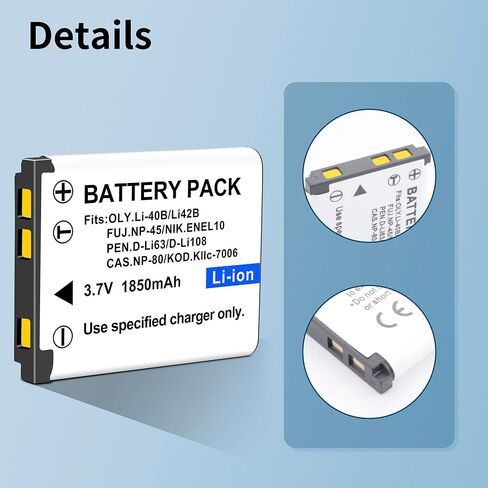 2-Pack EN-EL10 KLIC-7006 Replacement Battery(1400mAh) and Slim USB Rapid Charger Compatible with Nikon Coolpix S60, S80, S200, S210, S220, S230, S500, S510, S520, S570, S600, S700, S3000, S4000, S5100 in Kuwait
