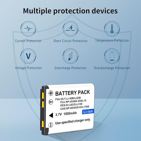 2-Pack EN-EL10 KLIC-7006 Replacement Battery(1400mAh) and Slim USB Rapid Charger Compatible with Nikon Coolpix S60, S80, S200, S210, S220, S230, S500, S510, S520, S570, S600, S700, S3000, S4000, S5100 in Kuwait