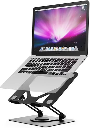 Laptop Stand for Desk, Foldable Laptop Riser with 360° Swivel Base, Adjustable Height & Angle, Ventilated Computer Stand Compatible with MacBook Air/Pro, Dell, and 11-17" Laptops - Silver in Saudi Arabia