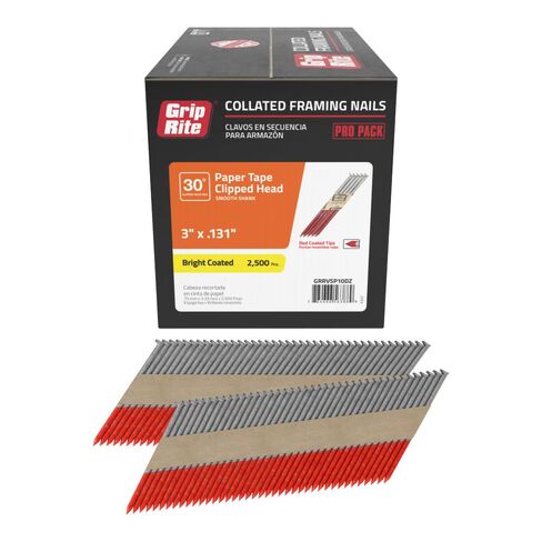 Grip-Rite GRRVSP10DZ، مثبتات مجمعة بشريط ورقي CH 30 درجة، 3 بوصة × .131 ناعم ساطع، 2500 ظفر، 40 شريطًا، درجة احترافية in Saudi Arabia