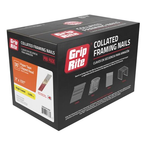 Grip-Rite GRRVSP10DZ، مثبتات مجمعة بشريط ورقي CH 30 درجة، 3 بوصة × .131 ناعم ساطع، 2500 ظفر، 40 شريطًا، درجة احترافية in Saudi Arabia