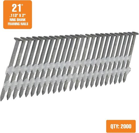 فريمان 21 درجة .113 بوصة × 2 بوصة مسامير تأطير ساق حلقية مجلفنة من البلاستيك - رأس مستدير كامل - عدد 2000 - مسامير شديدة التحمل للتأطير والتزيين والأرضيات السفلية - FR.113-2GRS in Saudi Arabia