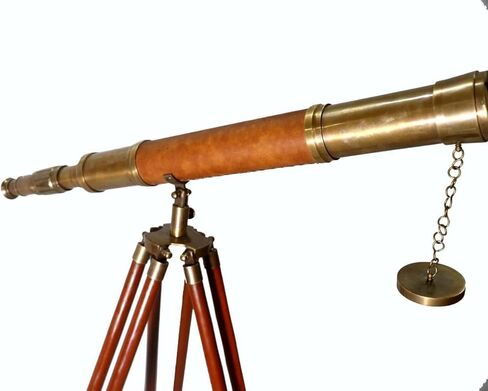 Decorative Brass Telescope – Leather Wrapped Nautical Design with Wooden Tripod High Magnification Collectibles Gifts Item in Saudi Arabia