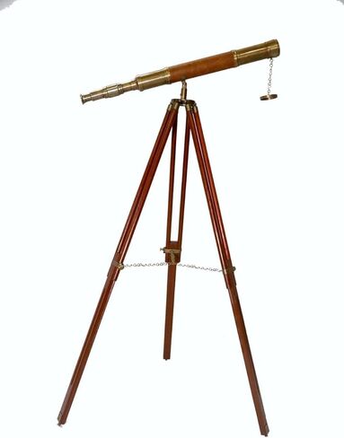 Decorative Brass Telescope – Leather Wrapped Nautical Design with Wooden Tripod High Magnification Collectibles Gifts Item in Saudi Arabia
