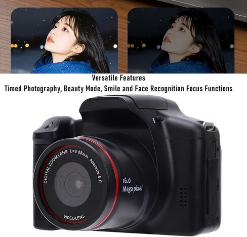 كاميرا Gugxiom DSLR، كاميرا رقمية عالية الدقة 2.4 بوصة 16 ميجابكسل 1080 بيكسل عالية الدقة مع تكبير تلقائي 16x ووضع الجمال، للتصوير الفوتوغرافي لمدونات الفيديو أثناء السفر in Kuwait