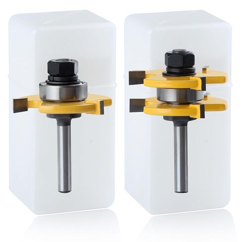2Pcs Tongue and Groove Set 1/4" Shank 2pcs Router Bits 3 Teeth Adjustable T Shape Wood Milling Cutter in Saudi Arabia