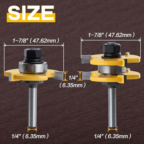 2Pcs Tongue and Groove Set 1/4" Shank 2pcs Router Bits 3 Teeth Adjustable T Shape Wood Milling Cutter in Saudi Arabia