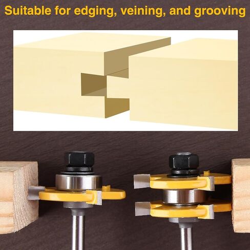 2Pcs Tongue and Groove Set 1/4" Shank 2pcs Router Bits 3 Teeth Adjustable T Shape Wood Milling Cutter in Saudi Arabia