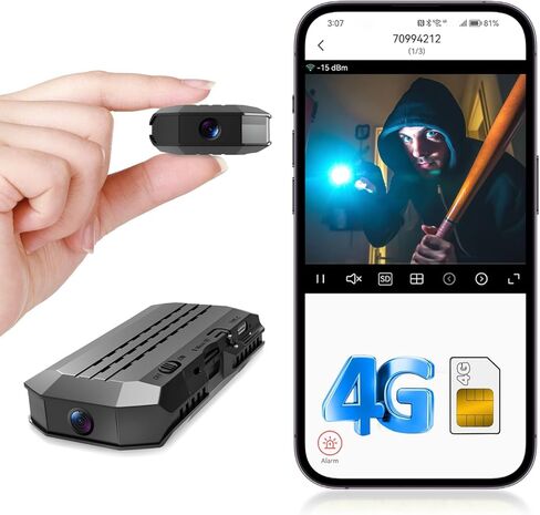 Smallest 4G LTE Cellular Wireless Camera,SIM Inserted,4K HD with Video Recording Live Feed,3000mAh Larger Battery Capacity,No WiFi Camera with 160° Wide-Angle View,Night Vision,Motion Detection in Kuwait