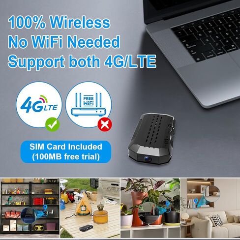 Smallest 4G LTE Cellular Wireless Camera,SIM Inserted,4K HD with Video Recording Live Feed,3000mAh Larger Battery Capacity,No WiFi Camera with 160° Wide-Angle View,Night Vision,Motion Detection in Kuwait