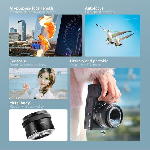 7artisans 27 مم F2.8 AF APS-C E Mount Lens، فتحة كبيرة، رؤية زاوية 55.6 درجة، تركيز ثابت، إلغاء النقر، متوافقة مع الكاميرا NEX-5N NEX-7 A6400 A6300 A6500 A6600 A7R A7RIII A7RIV A7IV A7SIII A7c A9.ect in Kuwait
