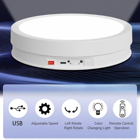 حامل عرض دوار بمحرك من Sorandy، قرص دوار كهربائي بسرعة قابلة للتعديل، حامل عرض مع ضوء LED وجهاز تحكم عن بعد للتصوير الفوتوغرافي ومشاهدة المجوهرات وعروض الفيديو المباشرة in Kuwait