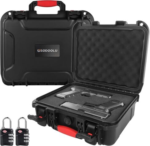 TSA Approved Gun Case Lockable for 1-4 Pistols, Waterproof Pistol Carrying Case, Shockproof Air Travel Hard Shell Firearm Case for Handguns, Potable Carrying Safe Case with 2 TSA Locks in Saudi Arabia
