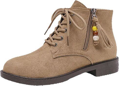 Women's Suede Side Zipper Ankle Boots with beads Casual Round Toe Low Block heel Lace-Up Walking Booties for Work Daily Party Dating in Saudi Arabia