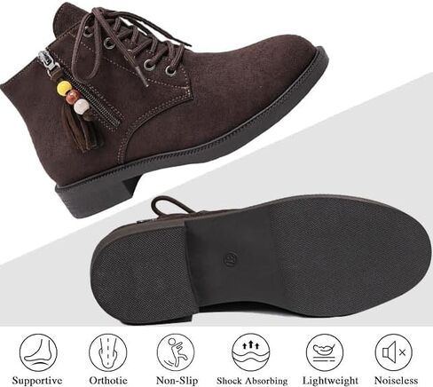Women's Suede Side Zipper Ankle Boots with beads Casual Round Toe Low Block heel Lace-Up Walking Booties for Work Daily Party Dating in Saudi Arabia