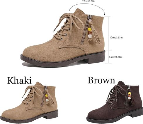 Women's Suede Side Zipper Ankle Boots with beads Casual Round Toe Low Block heel Lace-Up Walking Booties for Work Daily Party Dating in Saudi Arabia