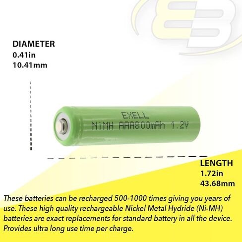 Exell 1.2V NIMH AAA 800mAh Rechargeable Button Top Battery use with Radio Controlled Devices, Data Meters, Two Way radios, Radio receivers, Cameras, camcorders, Data Loggers, Portable Monitors in Saudi Arabia
