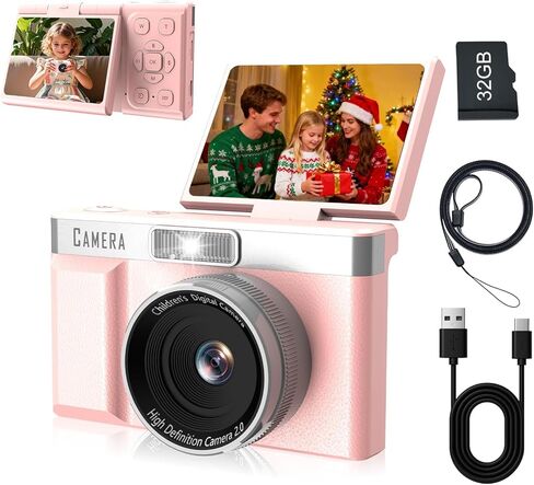 Kids Digital Camera FHD 1080P Digital Camera for Kid with 32GB Card,2'' Flip 180 ° Screen with Support for Selfie Vlog Cam,Compact Camera with Flash,Birthday for Kids Boys Girls. in Kuwait