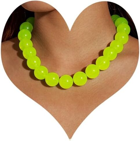 Chunky Acrylic Resin Beaded Necklace for Women Colorful Large Round Choker Adjustable Stack Acrylic Beads Necklace Resin Summer Party Jewelry in Kuwait