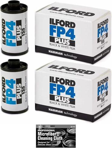 Ilford FP4 Plus 35 مم، 36 تعريضًا باللونين الأبيض والأسود وطبقة سلبية متوسطة السرعة لجميع الأغراض (عبوة من قطعتين) مع قطعة قماش من الألياف الدقيقة in Saudi Arabia