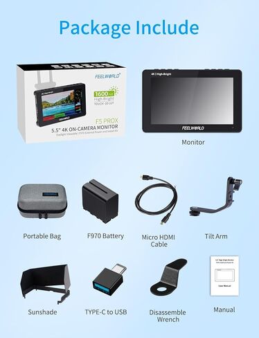 شاشة كاميرا FEELWORLD F5 Prox مقاس 5.5 بوصة 1600nit DSLR وشاشة نقل الفيديو اللاسلكية FEELWORLD WT1H 4K in Saudi Arabia