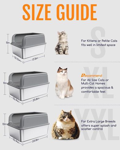 Powools Stainless Steel Cat Litter Box, High-Sided, Grey, M (1 Pack) in Saudi Arabia