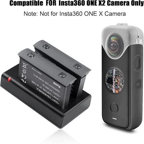 شاحن بطارية مزدوج JYJZPB متوافق مع بطارية Insta360 ONE X2 فقط، بطارية بديلة لكاميرا Insta360 ONE X 2 360 عبوة من قطعتين (ليست مقاومة للماء) in Saudi Arabia