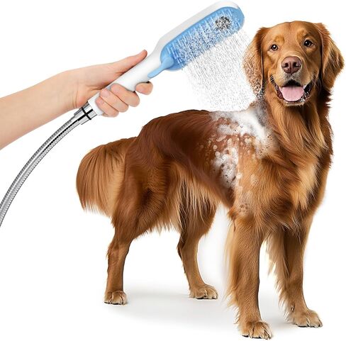 SR SUN RISE Dog Shower Attachment with 4 Adjustable Spray Modes, Pet Shower Attachment Hose for Easy Installation, Dog Shower for Bathing and Grooming, Indoor/Outdoor Use, 6.5-Foot Hose, Blue/White in Saudi Arabia